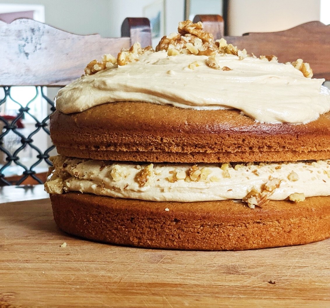 Vegan Coffee and Walnut Cake - made vegan by switching eggs for OGGS Aquafaba!