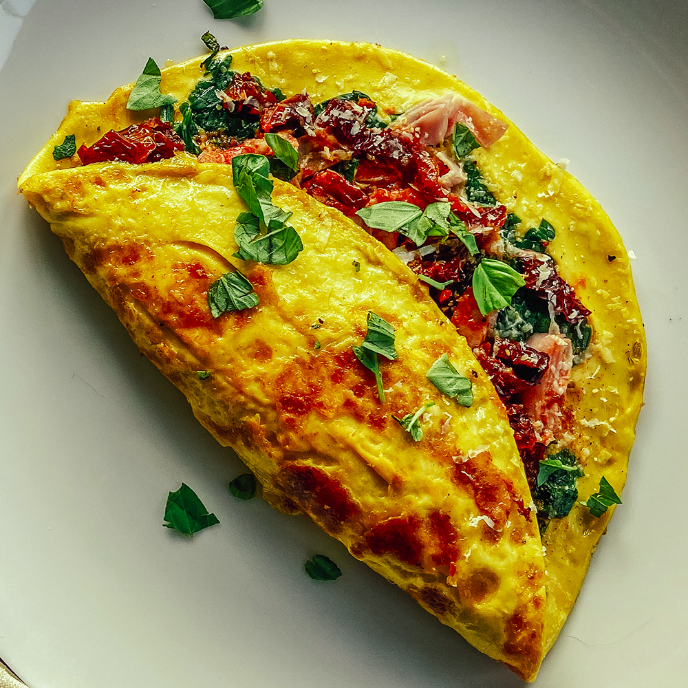 Vegan Omelette made using Scrambled OGGS plant-based egg alternative