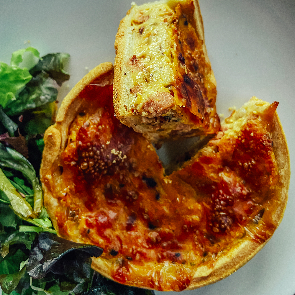 VEgan Quiche made using Scrambled OGGS plant-based egg alternative